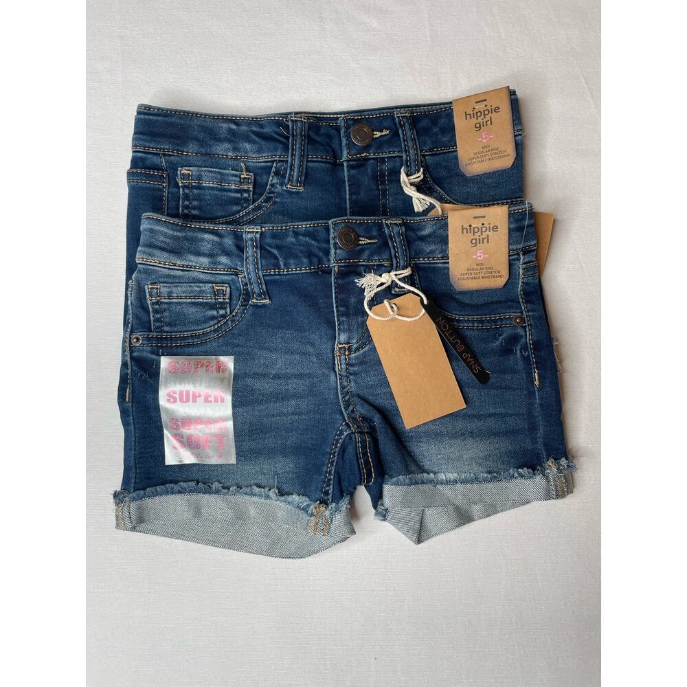 Lot of 2 Hippie Girl Stretch Regular Fit Midi Rise Shorts Size 5 Blue NWT